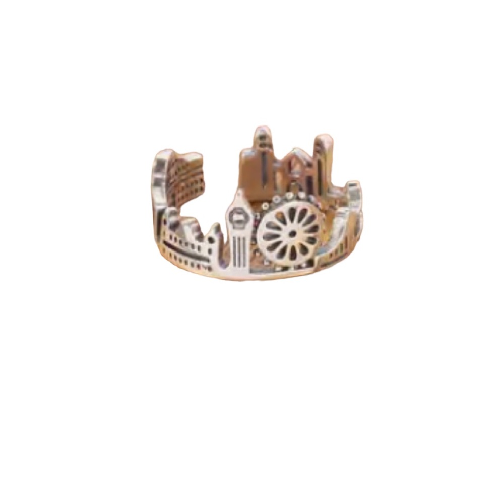 Silver Amusement Park City Skyline Adjustable Cuff Ring
